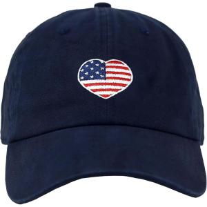 image:imageUSA Flag amp Embroidery Premium 100 Cotton Low Profile Adjustable Baseball Dad CapHeart  Navy