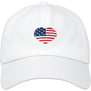 image:imageUSA Flag amp Embroidery Premium 100 Cotton Low Profile Adjustable Baseball Dad CapHeart  White