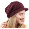 image:imageThe Hat Depot  Visor Beanie Unisex Winter Knit Skull Beanie with Brim Hat1 Burgundy