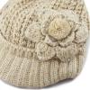 image:imageThe Hat Depot  Visor Beanie Unisex Winter Knit Skull Beanie with Brim Hat3 Flower  Beige