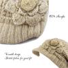 image:imageThe Hat Depot  Visor Beanie Unisex Winter Knit Skull Beanie with Brim Hat3 Flower  Beige