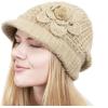 image:imageThe Hat Depot  Visor Beanie Unisex Winter Knit Skull Beanie with Brim Hat3 Flower  Beige