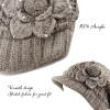 image:imageThe Hat Depot  Visor Beanie Unisex Winter Knit Skull Beanie with Brim Hat3 Flower  Khaki