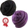 image:imageThe Hat Depot Winter Multi Color Ribbed Beanie  Soft Stretch Cable Knit  Warm Skull CapSet of Black and Purple