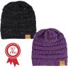 image:imageThe Hat Depot Winter Multi Color Ribbed Beanie  Soft Stretch Cable Knit  Warm Skull CapSet of Black and Purple