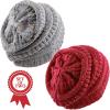 image:imageThe Hat Depot Winter Multi Color Ribbed Beanie  Soft Stretch Cable Knit  Warm Skull CapSet of Grey and Wine