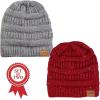 image:imageThe Hat Depot Winter Multi Color Ribbed Beanie  Soft Stretch Cable Knit  Warm Skull CapSet of Grey and Wine