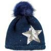 image:imageThe Hat Depot Winter Shiny Star Faux Fur Pom Pom Knit Beanie Skully Ski HatNavy