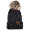 image:imageWomen and Men Beanie Daily Winter Oversized Thick Stretchy Knitted Pom Pom Beanie Fleece Lined Beanie Hat3 Metallic Black