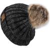 image:imageWomen and Men Beanie Daily Winter Oversized Thick Stretchy Knitted Pom Pom Beanie Fleece Lined Beanie Hat3 Metallic Black