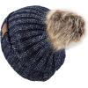 image:imageWomen and Men Beanie Daily Winter Oversized Thick Stretchy Knitted Pom Pom Beanie Fleece Lined Beanie Hat3 Metallic Navy