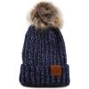 image:imageWomen and Men Beanie Daily Winter Oversized Thick Stretchy Knitted Pom Pom Beanie Fleece Lined Beanie Hat3 Metallic Navy