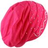 image:imageWomens Handmade Rhinestone Warm Baggy Fleece Lined Slouch BeanieampVisor Hat2 Ribbon2  Hot Pink