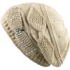 image:imageThe Hat Depot 200h1134 Womens Hand Made Ribbon Rhinestone Winter Knit Beanie HatKhaki