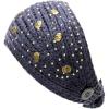 image:imageThe Hat Depot 700HB34 Hand Knit Crocheted Headband with Skull Jewels6colorsGrey