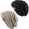 image:imageThe Hat Depot Winter Multi Color Ribbed Beanie  Soft Stretch Cable Knit  Warm Skull CapSet of Black and Khaki