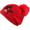 image:imageThe Hat Depot Winter Shiny Star Faux Fur Pom Pom Knit Beanie Skully Ski HatRed