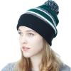 image:imageWinter Knit Beanie Hat with Pom Pom  Warm Cuffed Slouch Ski Cap for Men amp Women1black and Dgreen With Pom