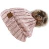 image:imageWomen and Men Beanie Daily Winter Oversized Thick Stretchy Knitted Pom Pom Beanie Fleece Lined Beanie Hat3 Metallic Pink