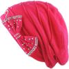 image:imageWomens Handmade Rhinestone Warm Baggy Fleece Lined Slouch BeanieampVisor Hat2 Ribbon2  Hot Pink