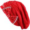 image:imageWomens Handmade Rhinestone Warm Baggy Fleece Lined Slouch BeanieampVisor Hat2 Ribbon2  Red