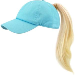 image:imageCotton Baseball Cap Dad Hat  Washed Low Profile Adjustable Hat for Men Women Casual Outdoor Running Golf1 Ponytail  Aqua