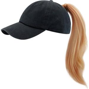 image:imageCotton Baseball Cap Dad Hat  Washed Low Profile Adjustable Hat for Men Women Casual Outdoor Running Golf1 Ponytail  Black