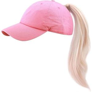 image:imageCotton Baseball Cap Dad Hat  Washed Low Profile Adjustable Hat for Men Women Casual Outdoor Running Golf1 Ponytail  Light Pink