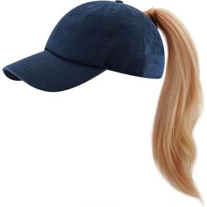image:imageCotton Baseball Cap Dad Hat  Washed Low Profile Adjustable Hat for Men Women Casual Outdoor Running Golf1 Ponytail  Navy