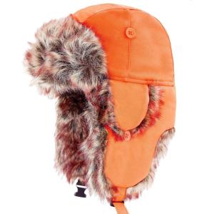 image:imageFaux Fur Safety Reflective Aviator Trapper Hat Snow Ski Trooper Winter Cap1 Plain  Blaze Orange