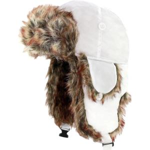 image:imageFaux Fur Safety Reflective Aviator Trapper Hat Snow Ski Trooper Winter Cap1 Plain  White
