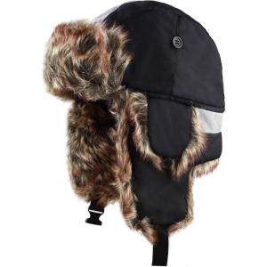 image:imageFaux Fur Safety Reflective Aviator Trapper Hat Snow Ski Trooper Winter Cap1 Reflective  Black