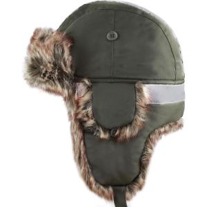 image:imageFaux Fur Safety Reflective Aviator Trapper Hat Snow Ski Trooper Winter Cap1 Reflective  Olive