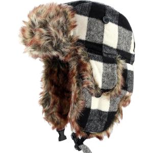 image:imageFaux Fur Safety Reflective Aviator Trapper Hat Snow Ski Trooper Winter Cap3 Plaid  White
