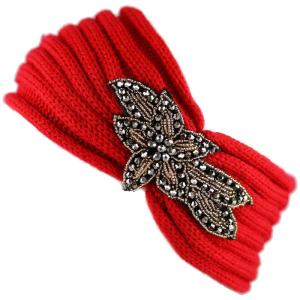 image:imageTHE HAT DEPOT 700HB80 Sequin Knit Headband with Flower Decoration Red