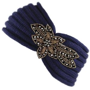 image:imageTHE HAT DEPOT 700HB80 Sequin Knit Headband with Flower Decoration8colors Navy