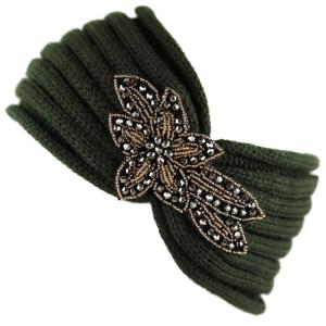 image:imageTHE HAT DEPOT 700HB80 Sequin Knit Headband with Flower Decoration8colors Olive