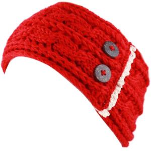 image:imageTHE HAT DEPOT Womens Cable Knit Hand Made Headband With Button Detail Red