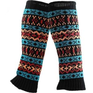 image:imageThe Hat Depot  Long Womens Knit Boot Topper Leg Warmer2 Style 2  BlackTurquoise