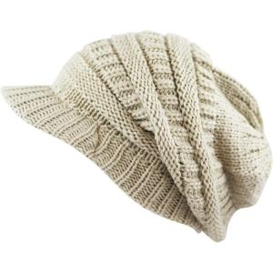 image:imageThe Hat Depot  Visor Beanie Unisex Winter Knit Skull Beanie with Brim Hat1 Beige