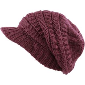 image:imageThe Hat Depot  Visor Beanie Unisex Winter Knit Skull Beanie with Brim Hat1 Burgundy