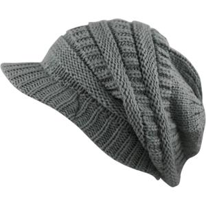 image:imageThe Hat Depot  Visor Beanie Unisex Winter Knit Skull Beanie with Brim Hat1 Gray