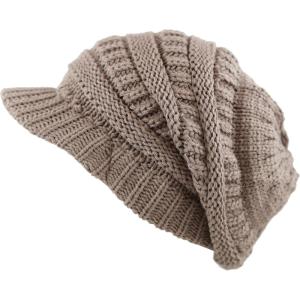 image:imageThe Hat Depot  Visor Beanie Unisex Winter Knit Skull Beanie with Brim Hat1 Khaki