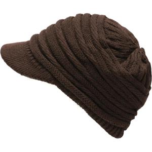 image:imageThe Hat Depot  Visor Beanie Unisex Winter Knit Skull Beanie with Brim Hat2 Slouchy  Brown