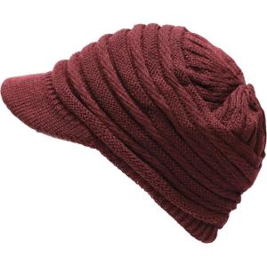 image:imageThe Hat Depot  Visor Beanie Unisex Winter Knit Skull Beanie with Brim Hat2 Slouchy  Burgundy