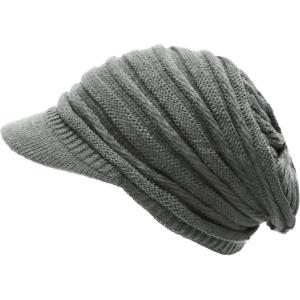 image:imageThe Hat Depot  Visor Beanie Unisex Winter Knit Skull Beanie with Brim Hat2 Slouchy  Dark Gray
