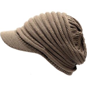 image:imageThe Hat Depot  Visor Beanie Unisex Winter Knit Skull Beanie with Brim Hat2 Slouchy  Khaki