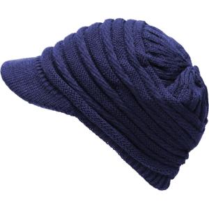 image:imageThe Hat Depot  Visor Beanie Unisex Winter Knit Skull Beanie with Brim Hat2 Slouchy  Navy