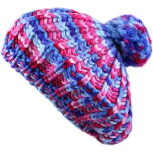 image:imageThe Hat Depot  Winter Multi Color Pom Pom Knit Beret Hat1 Style 1  PinkBlue