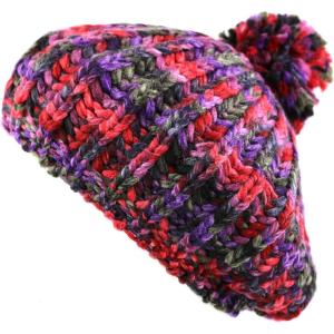 image:imageThe Hat Depot  Winter Multi Color Pom Pom Knit Beret Hat1 Style 1  Red